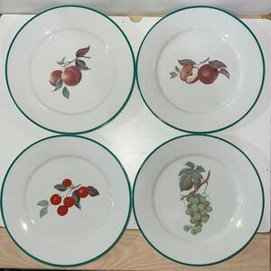 Set of 8 Cordon Bleu BIA 8" Salad Plates Green Rim Catherine Cathy Fruit Floral